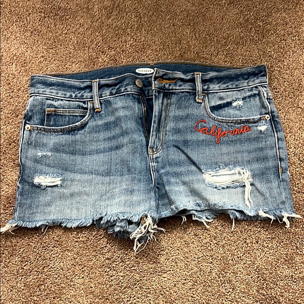 Blue Denim Shorts with California Embroidery